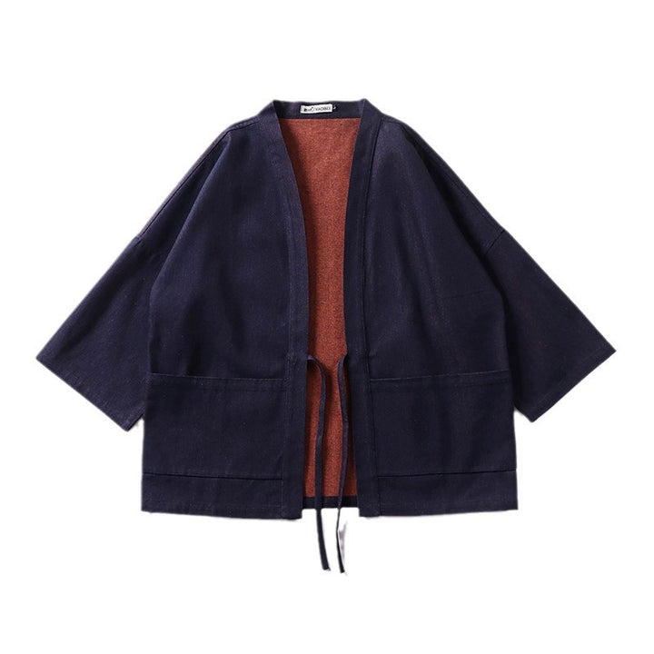 Unisex Leichte Denim-Kimono-Jacke mit kontrastfutter und Bindeband Echoarchiv