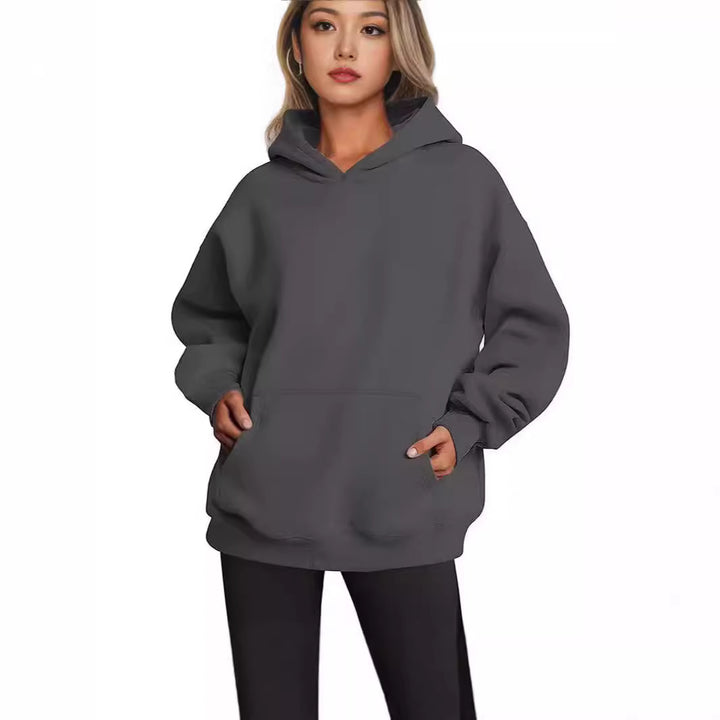 Damen nan Longline-Oversize Hoodie mit tiefer Schulter, verstärkter Kängurutasche und geripptem Saum Echo Archiv