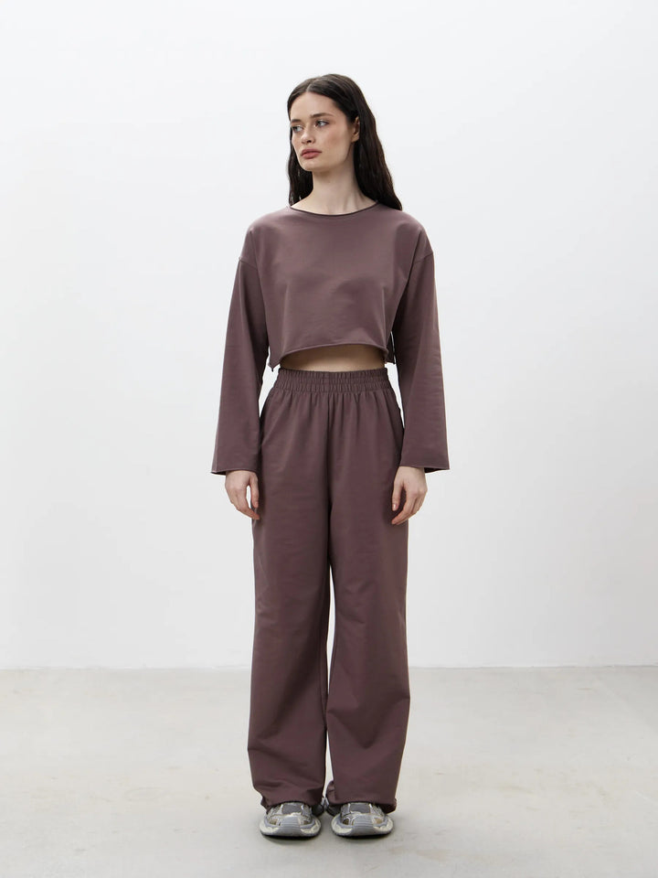 Damen Kurzgeschnittenes Sweatshirt und High-Waist Relax-Jogginghose Set – Avérine
