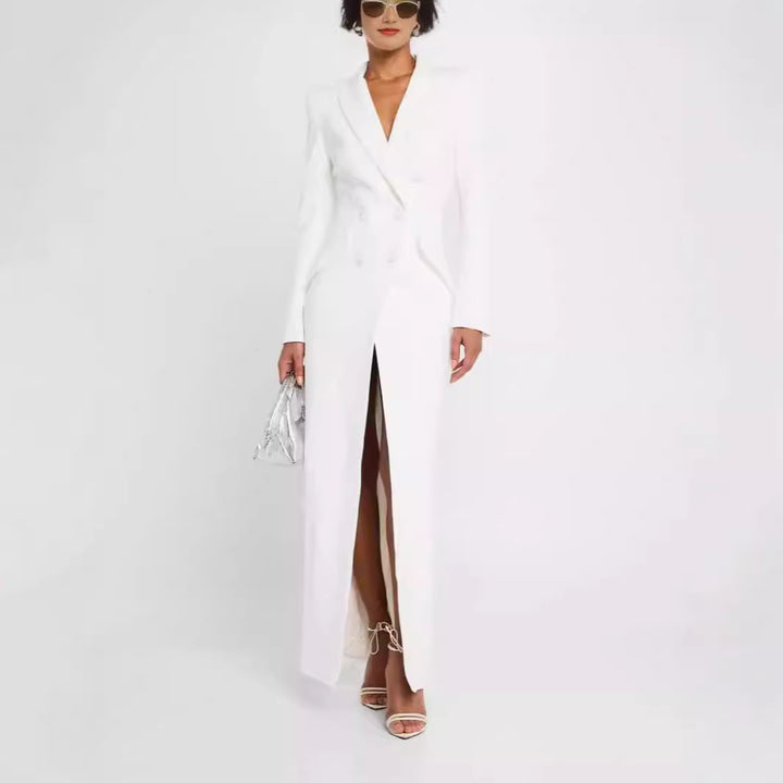 Damen Blazerkleid Maxikleid mit Doppelreiher, taillierter Silhouette und hohem Frontschlitz Echoarchiv