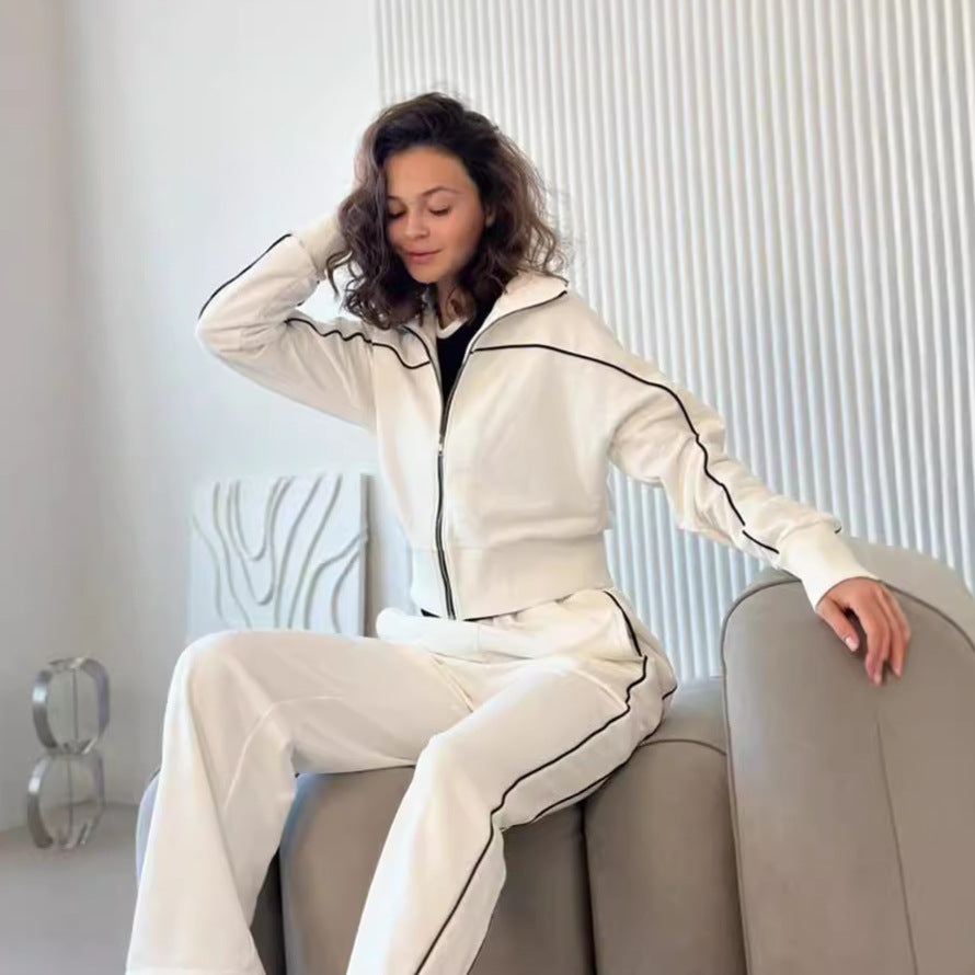 Damen nan zweiteiliges Sport-Loungewear-Set mit Stehkragen und Kontrastpaspel Echo Archiv