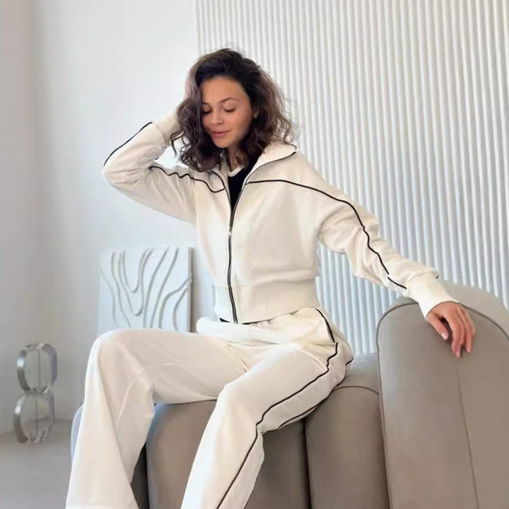 Damen nan zweiteiliges Sport-Loungewear-Set mit Stehkragen und Kontrastpaspel Echo Archiv