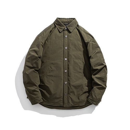 Herren Leicht wattierte Overshirt-Jacke mit Hemdkragen und Druckknopfblende Echoarchiv