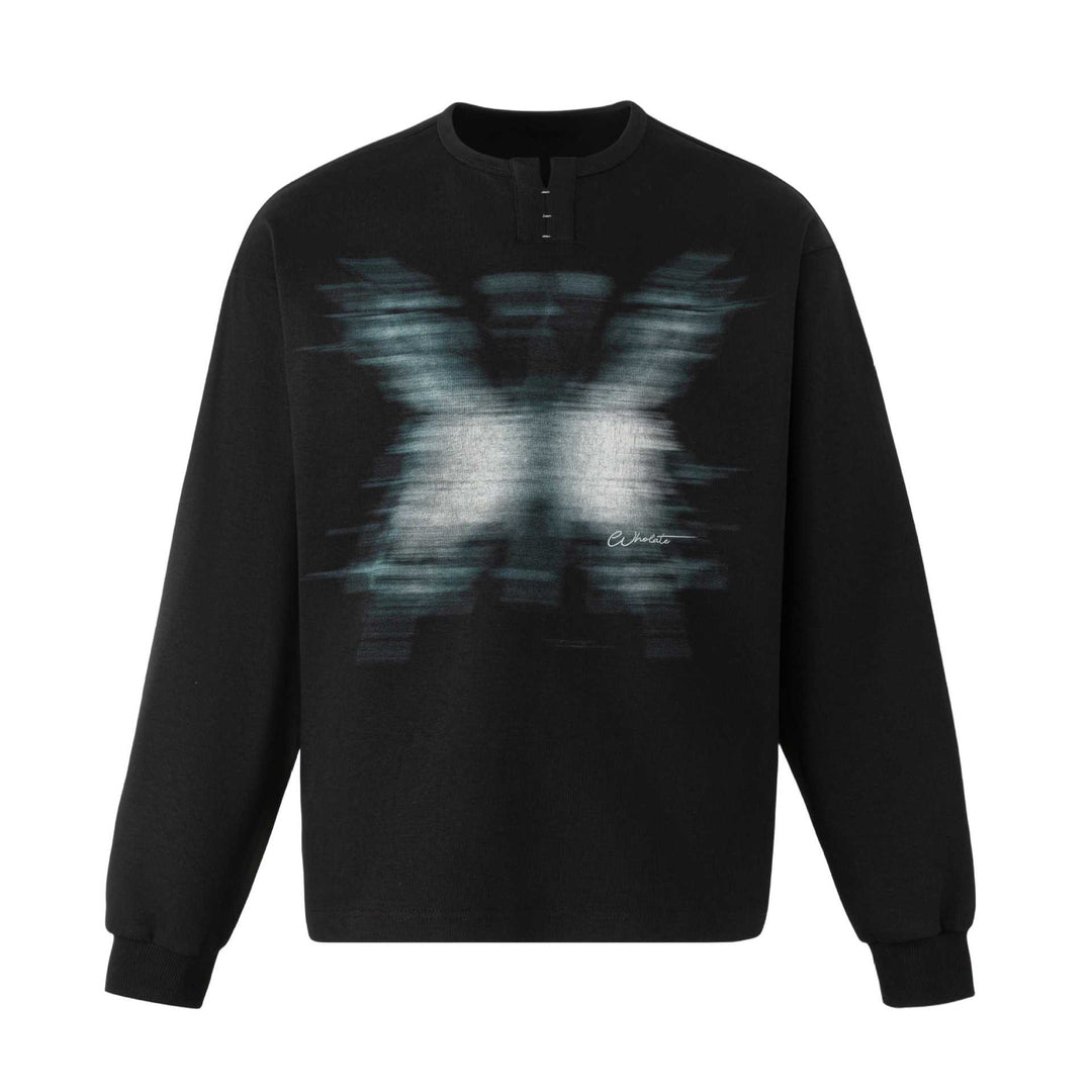 Unisex Oversize Sweatshirt mit kurzem Henley‑Placket und verschwommenem Grafikprint Echoarchiv