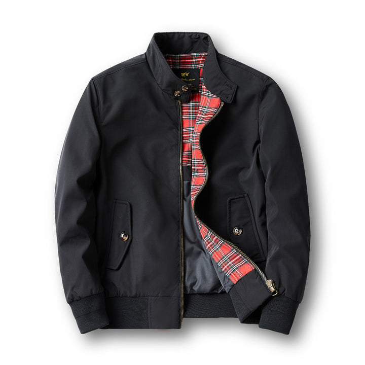 Herren Kurz geschnittene Harrington-Jacke mit Stehkragen, elastischen Bündchen und kariertem Innenfutter Echo Archiv