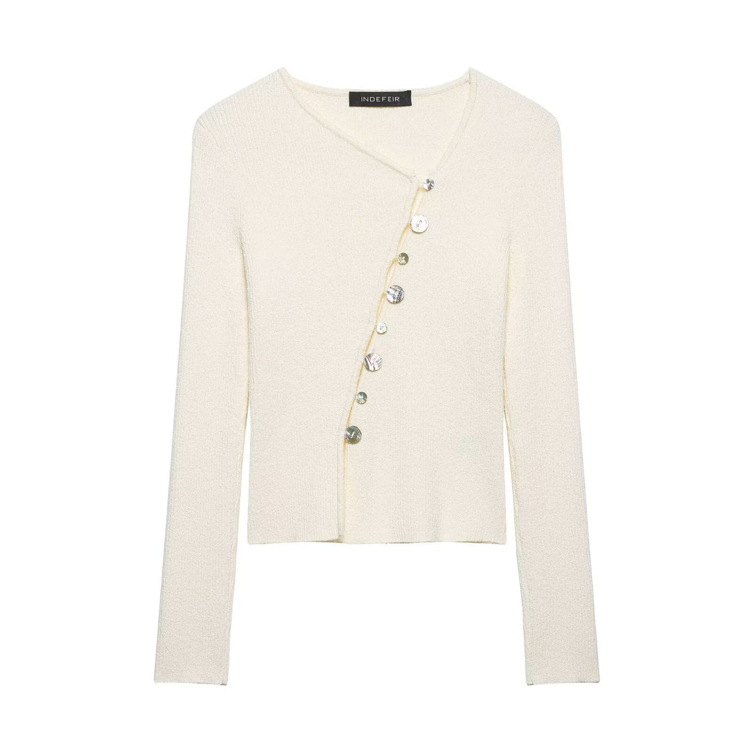Damen Asymmetrische Strickjacke mit diagonalem Knopfverschluss Echo Archiv