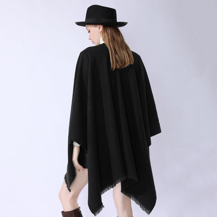 Damen Oversize-Capeponcho aus Wollmix mit Kapuze und Eingrifftaschen – Montévia