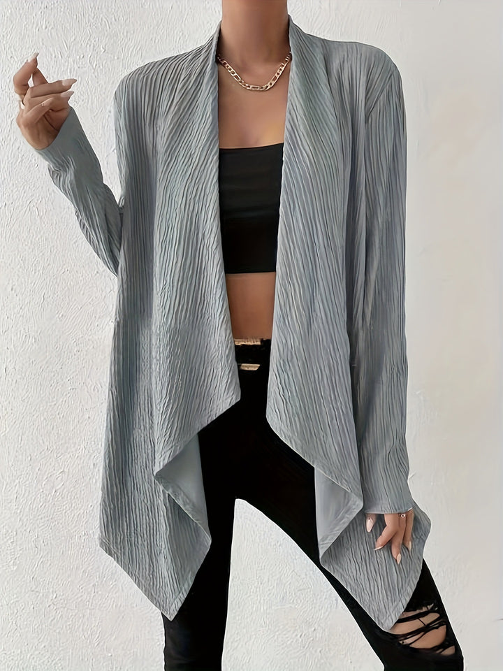 Damen Offener Crinkle-Cardigan mit Wasserfall-Saum und Longline-Silhouette – Veloura