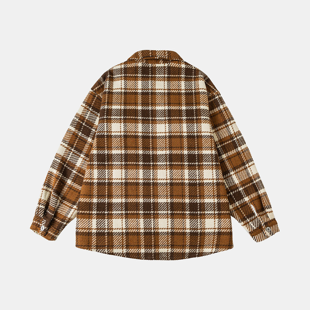 Unisex Karierte Overshirtjacke im Shacket-Stil mit aufgesetzten Brusttaschen und entspanntem Oversize-Schnitt Echoarchiv