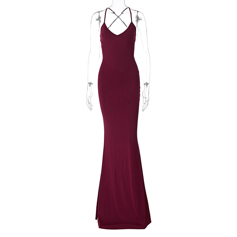 Damen Elegantes Satin-Maxikleid mit verführerischem V-Ausschnitt Echo Archiv