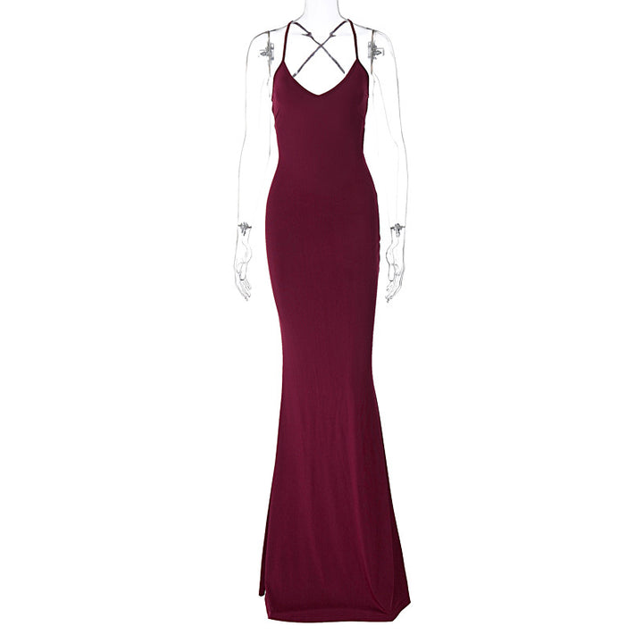 Damen Elegantes Satin-Maxikleid mit verführerischem V-Ausschnitt Echo Archiv