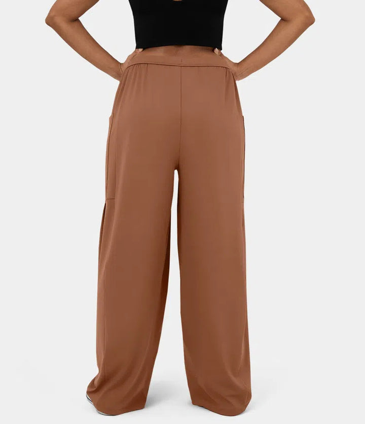 Damen Weite Relax‑Hose mit hohem Elastikbund, Tunnelzug und großen Cargo-Taschen – Avérine
