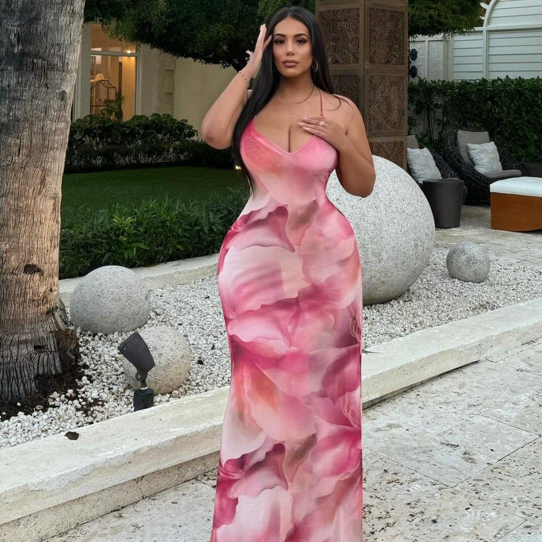Damen langes Kleid mit floralem Design und Spaghettiträgern Echo Archiv