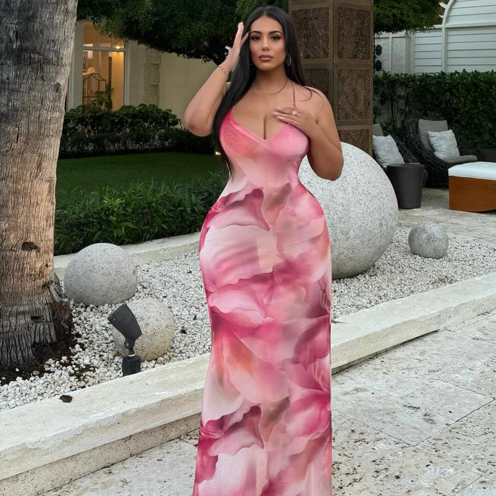 Damen langes Kleid mit floralem Design und Spaghettiträgern Echo Archiv