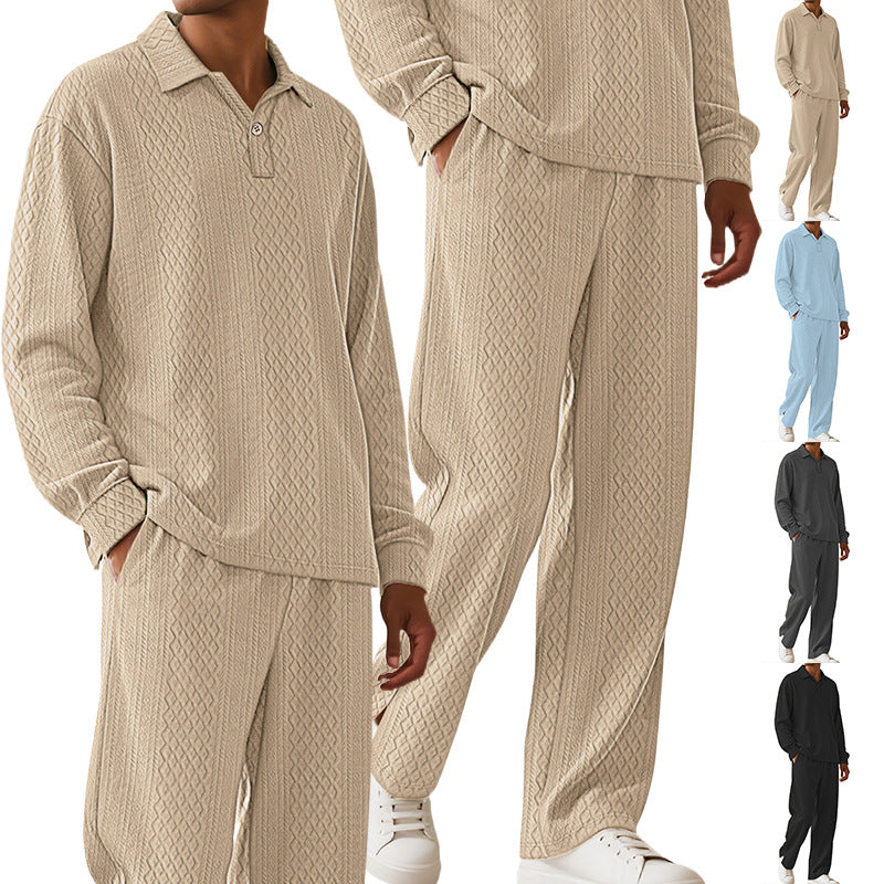 Herren lässiger Strickanzug mit strukturiertem Design und Knopfleiste Echoarchiv