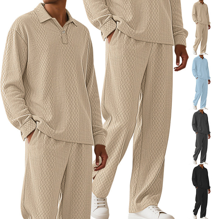Herren lässiger Strickanzug mit strukturiertem Design und Knopfleiste Echoarchiv