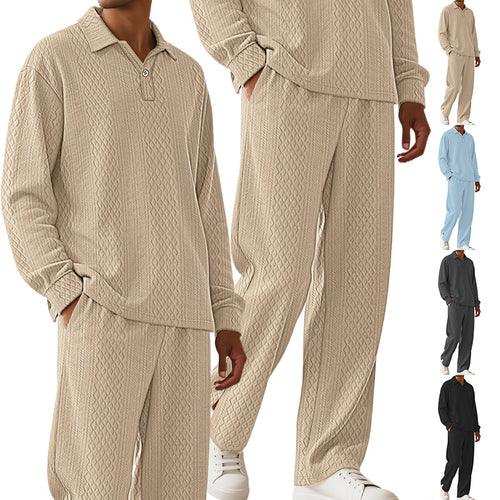 Herren lässiger Strickanzug mit strukturiertem Design und Knopfleiste Echoarchiv