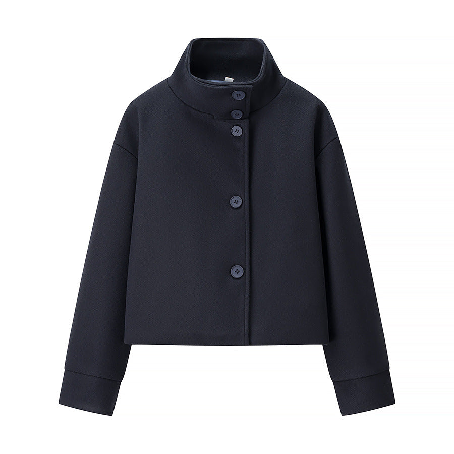 Damen nan cropped Wollmix-Jacke mit hohem Stehkragen, kastiger Passform und verdeckter Knopfleiste Echo Archiv
