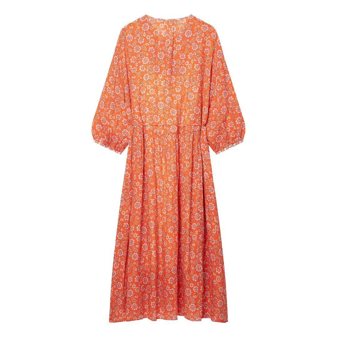 Damen Maxikleid mit floralem Print, tiefem Rundhalsausschnitt und Tunnelzugtaillierung Echo Archiv