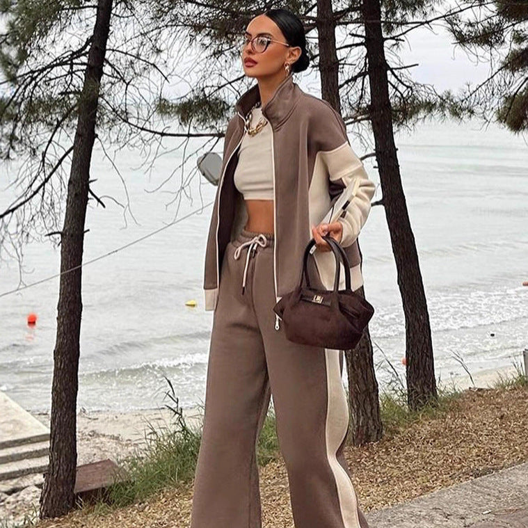 Damen Mehrteiliges Loungewear-Set mit Reißverschlussjacke und weiter Palazzohose – Élanora