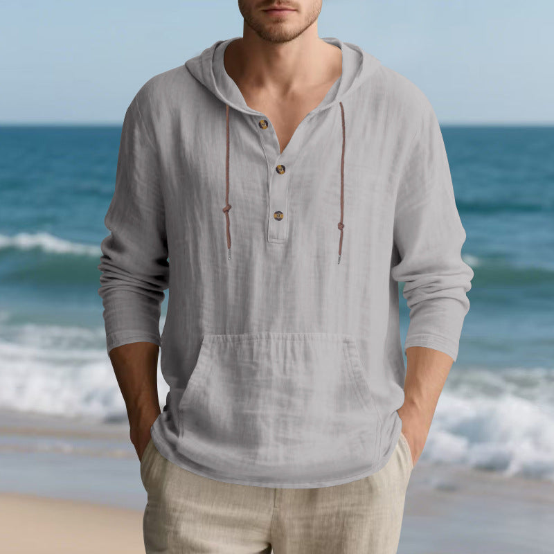 Herren lässiges Kapuzenshirt mit Knopfleiste und praktischer Kängurutasche Echoarchiv