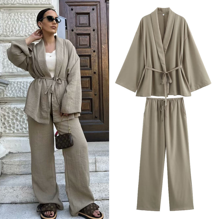 Damen Kimono-Jacke mit Wickelgürtel, weitem Schnitt und Schalkragen Echo Archiv