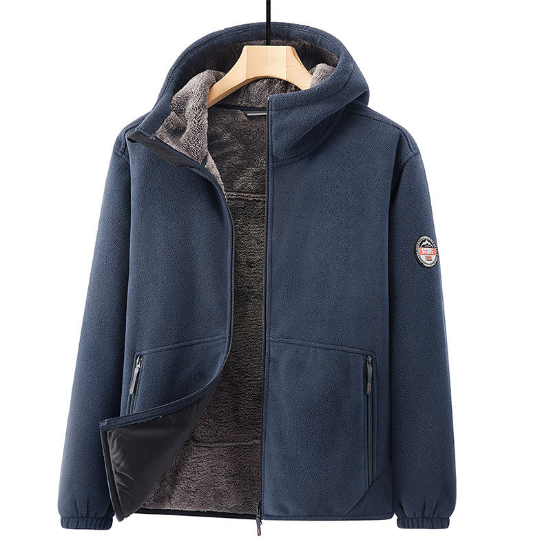 Herren Fleece-Kapuzenjacke mit Teddyfutter, Zwei-Wege-Reißverschluss und verdeckten Reißverschlusstaschen Echo Archiv