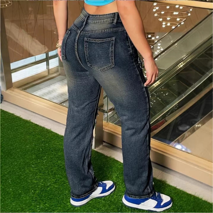 Damen Hochtaillierte Relaxed-Jeans mit Allover‑Schleifen‑Applikationen Echo Archiv