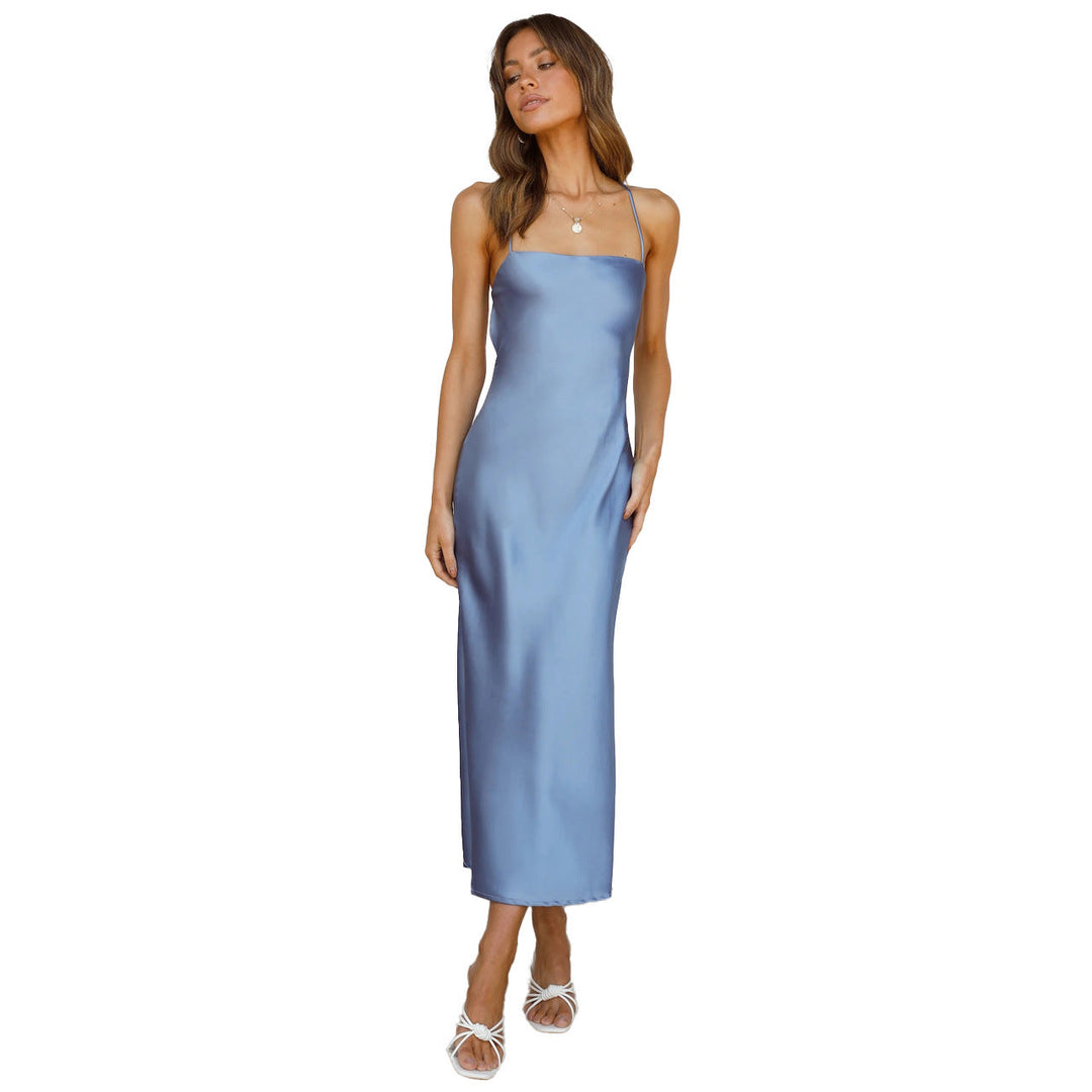 Damen Satinmaxikleid mit Schmalem Schnitt und Spaghettiträgern Echoarchiv