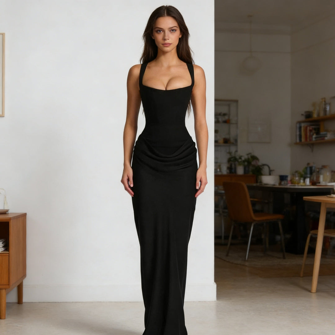 Damen Elegantes Wickelkleid mit schulterfreien Trägern und raffiniertem Drapierungsdetail Echo Archiv