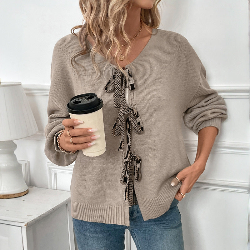 Damen Lockerer Strickcardigan mit Dekorativen BindEchoarchivändern Echoarchiv