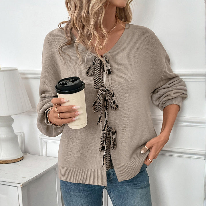 Damen Lockerer Strickcardigan mit Dekorativen BindEchoarchivändern Echoarchiv