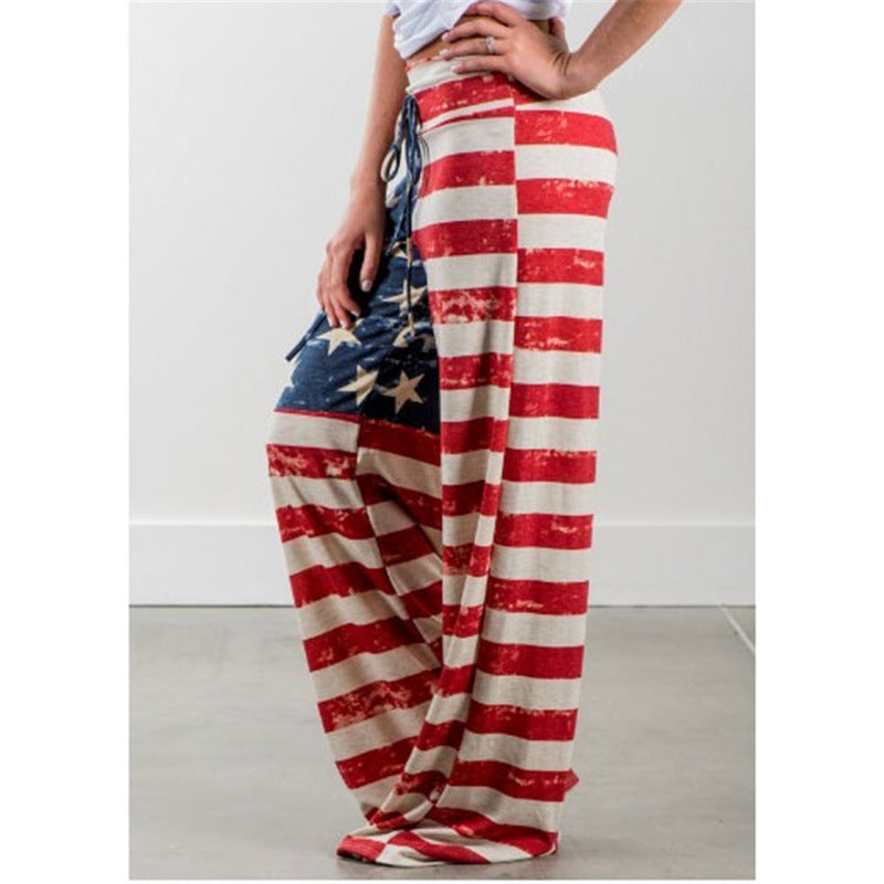 Damen Weite Jersey-Loungehose mit Tunnelzug und Vintage-Print – Avélisse