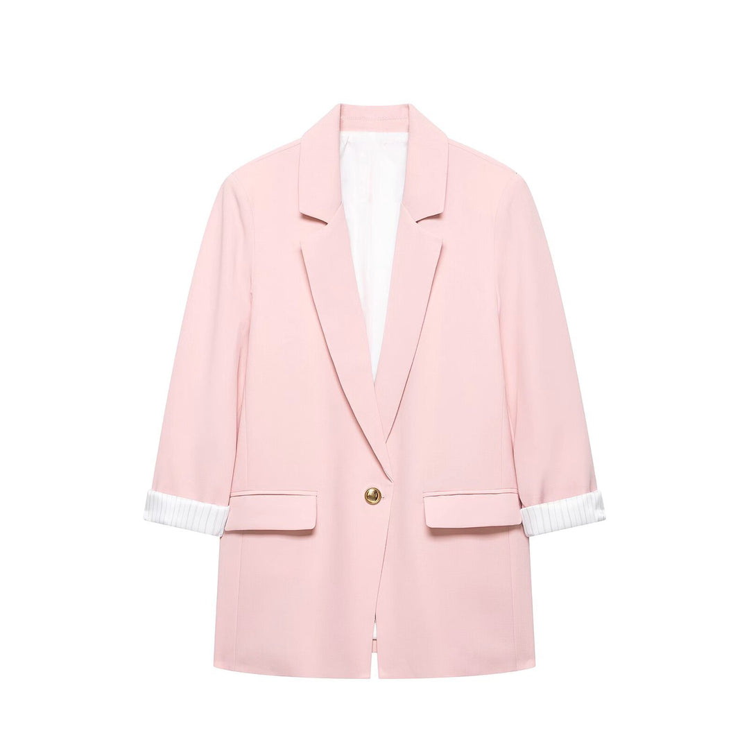Damen taillierter Longblazer mit Umschlagärmeln und dekorativem Knopf Echo Archiv