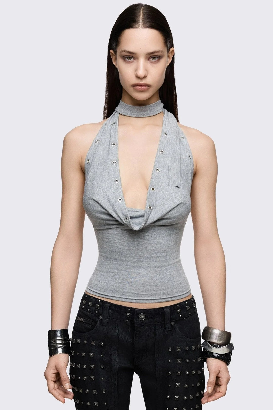 Damen Figurumspielendes Choker-Top mit raffinierten Ösen Echo Archiv