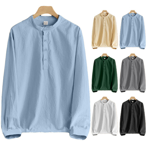 Herren nan Nehru-Kragen-Henley aus Baumwollstretch mit verdeckter Knopfleiste und schmaler Passform Echo Archiv