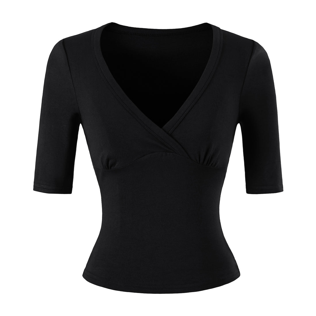 Damen Figurbetontes Wickelshirt mit tiefem V-Ausschnitt, dreiviertelärmeln und Taillenbetonung Echoarchiv