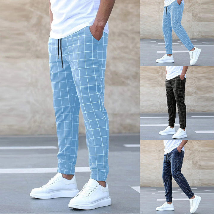 Herren karierte Jogginghosen mit Kordelzug, Slim Fit und elastischen Bündchen Echoarchiv