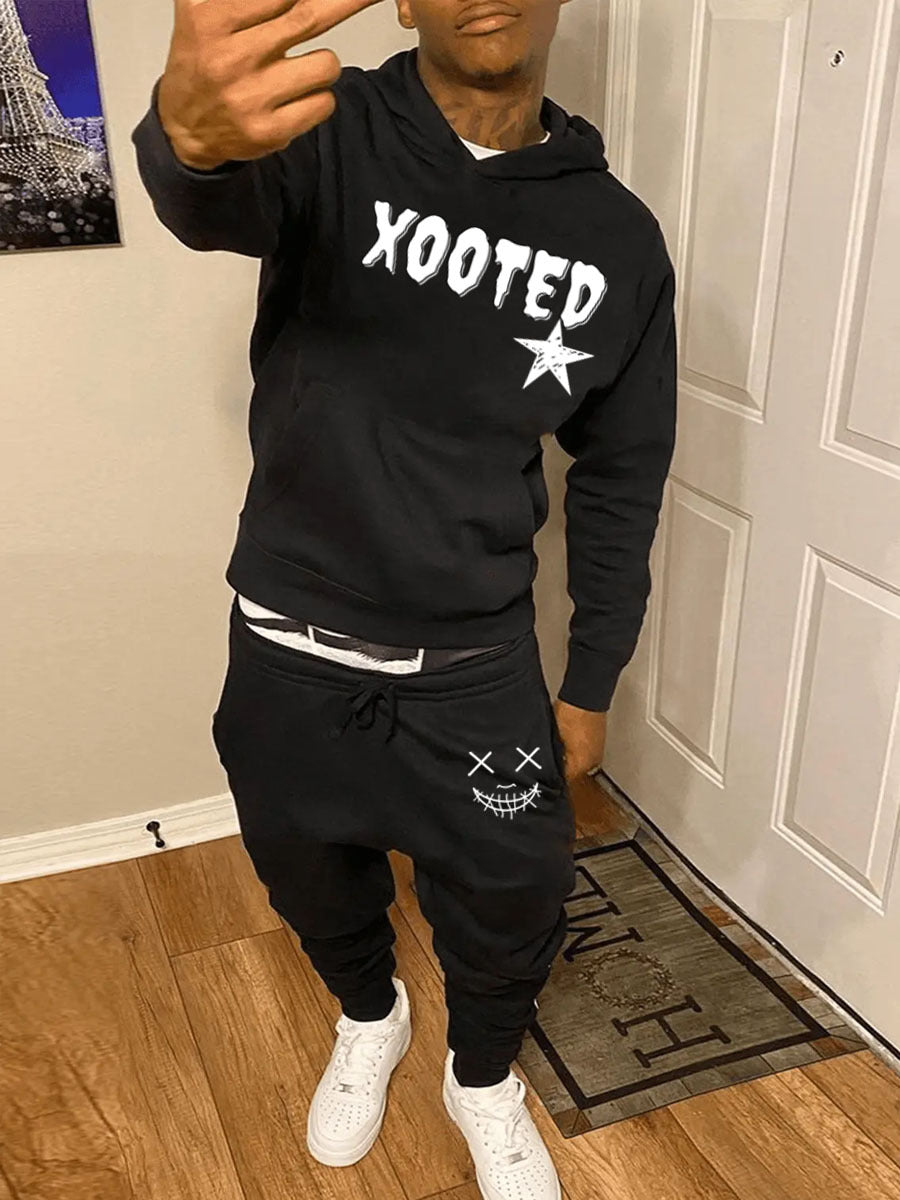 Herren Hoodie und Jogginghose Set mit modernem, auffälligem Print Echoarchiv