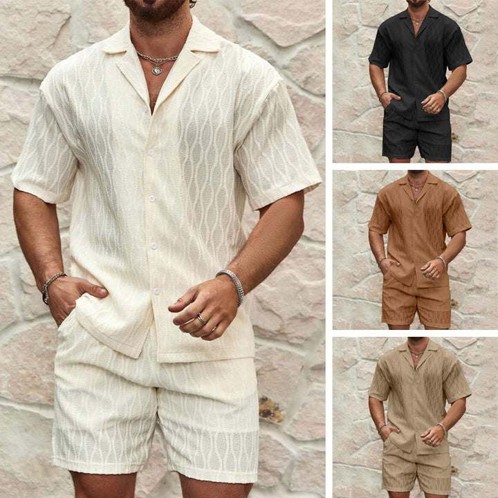 Herren Kurzarmhemd und Shorts-Set im lässigen Strickdesign Echoarchiv