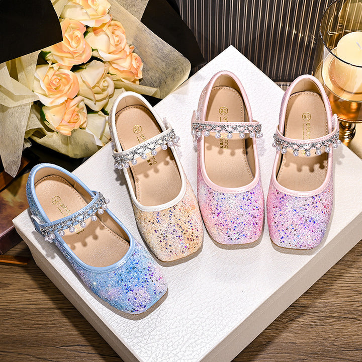 Mädchen Glitzernde Mary Jane Ballerinas mit Perlen und Schleifendekor Echo Archiv