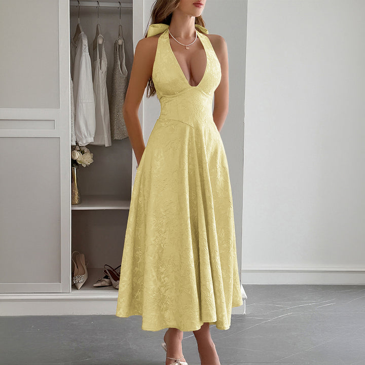 Damen Elegantes Midikleid mit tiefem V-Ausschnitt und fließendem Rock Echo Archiv