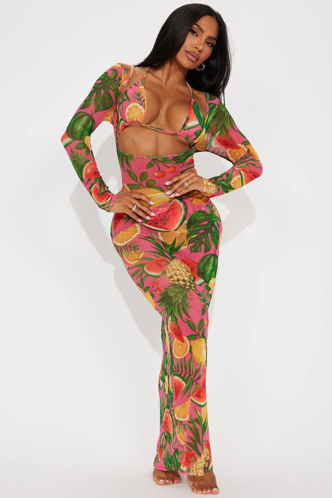 Damen Maxikleid mit fruchtigem Druck und raffiniertem Cut-Out Echo Archiv