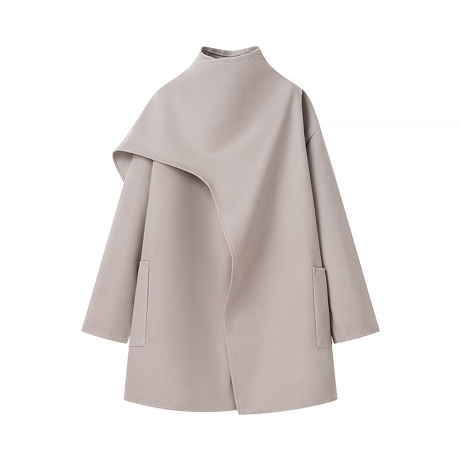 Damen Asymmetrischer Wollmix-Mantel mit Cape-Überwurf und Stehkragen Echo Archiv