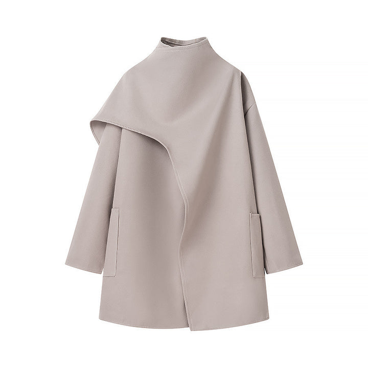 Damen Asymmetrischer Wollmix-Mantel mit Cape-Überwurf und Stehkragen Echo Archiv