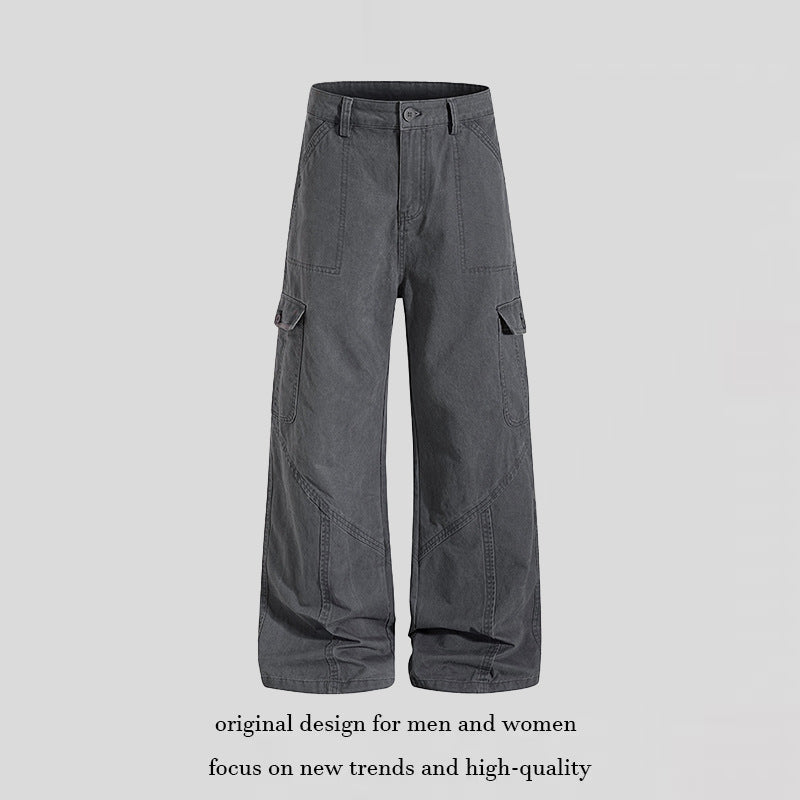 Damen Weite Cargo-Hose aus Baumwoll-Mix mit hohem Bund und Multifunktionstaschen Echoarchiv
