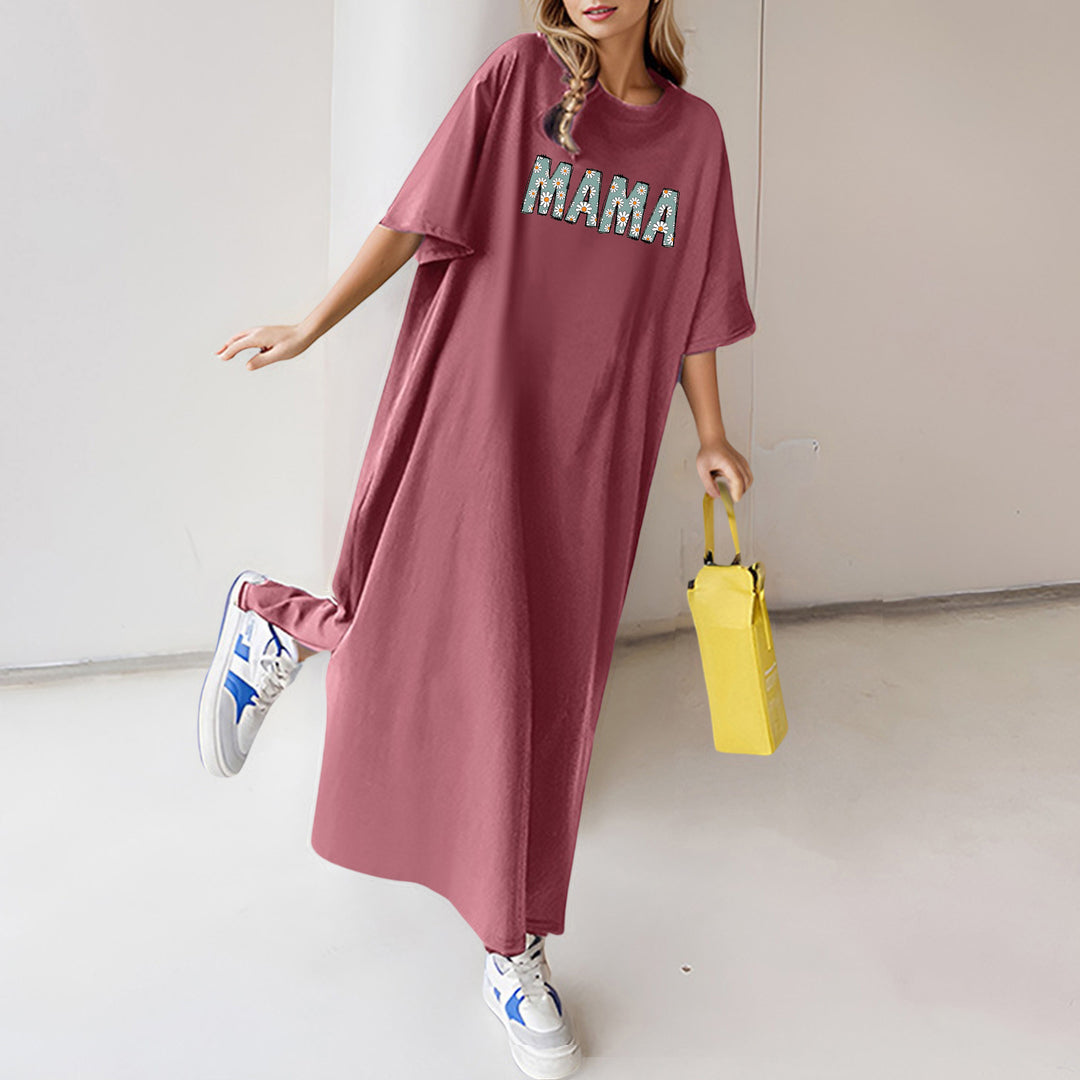 Damen florales Statement-Maxikleid im Oversize-T-Shirt-Stil mit Rundhalsausschnitt – Valéora