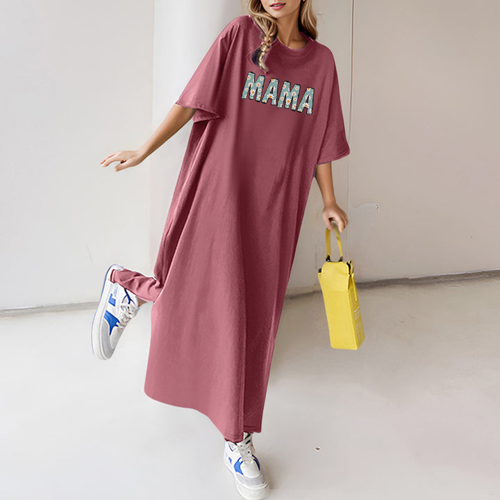 Damen florales Statement-Maxikleid im Oversize-T-Shirt-Stil mit Rundhalsausschnitt – Valéora