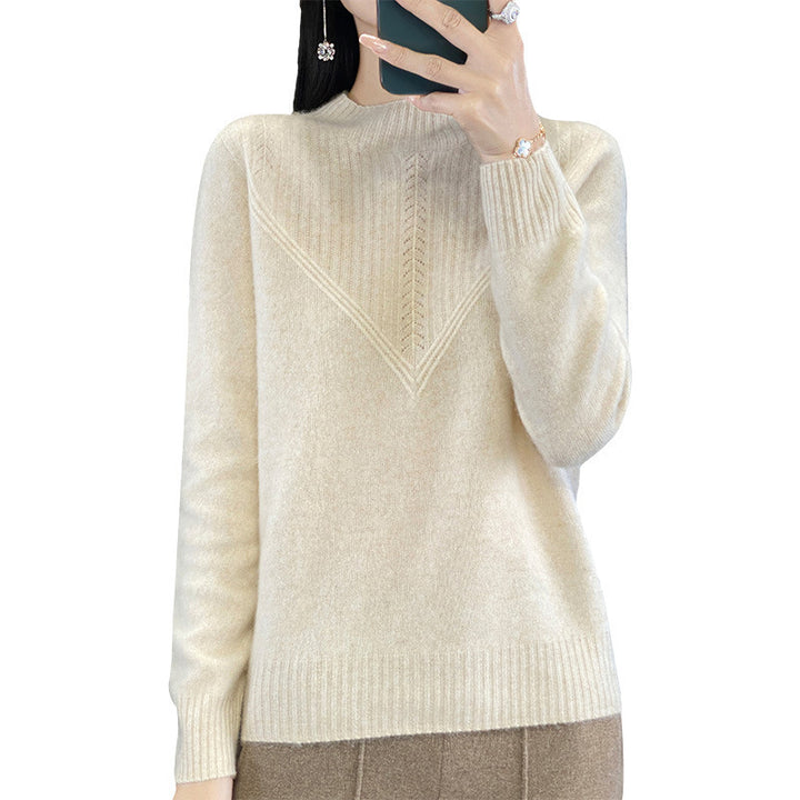 Damen Lockerer Mohair‑Blend Pullover mit strukturierter V‑Paneel und Stehkragen Echoarchiv