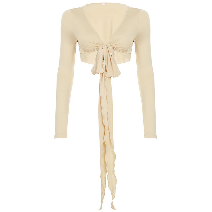 Damen Crop-Top mit verspieltem Bindeband und langen Ärmeln Echo Archiv